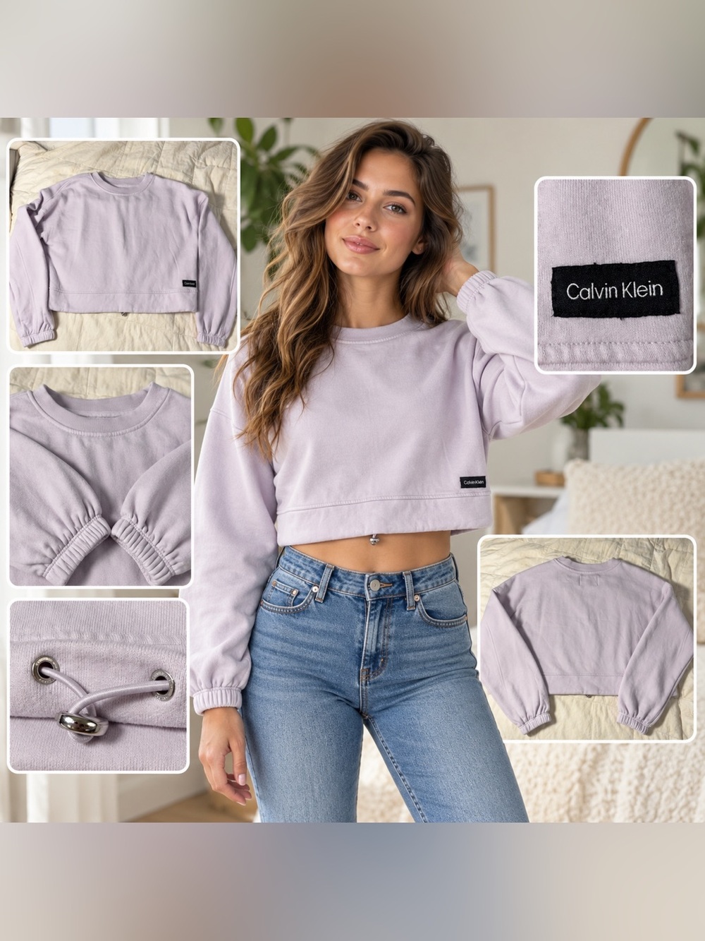 Calvin Klein Pastel Lavender Cropped Sweatshirt